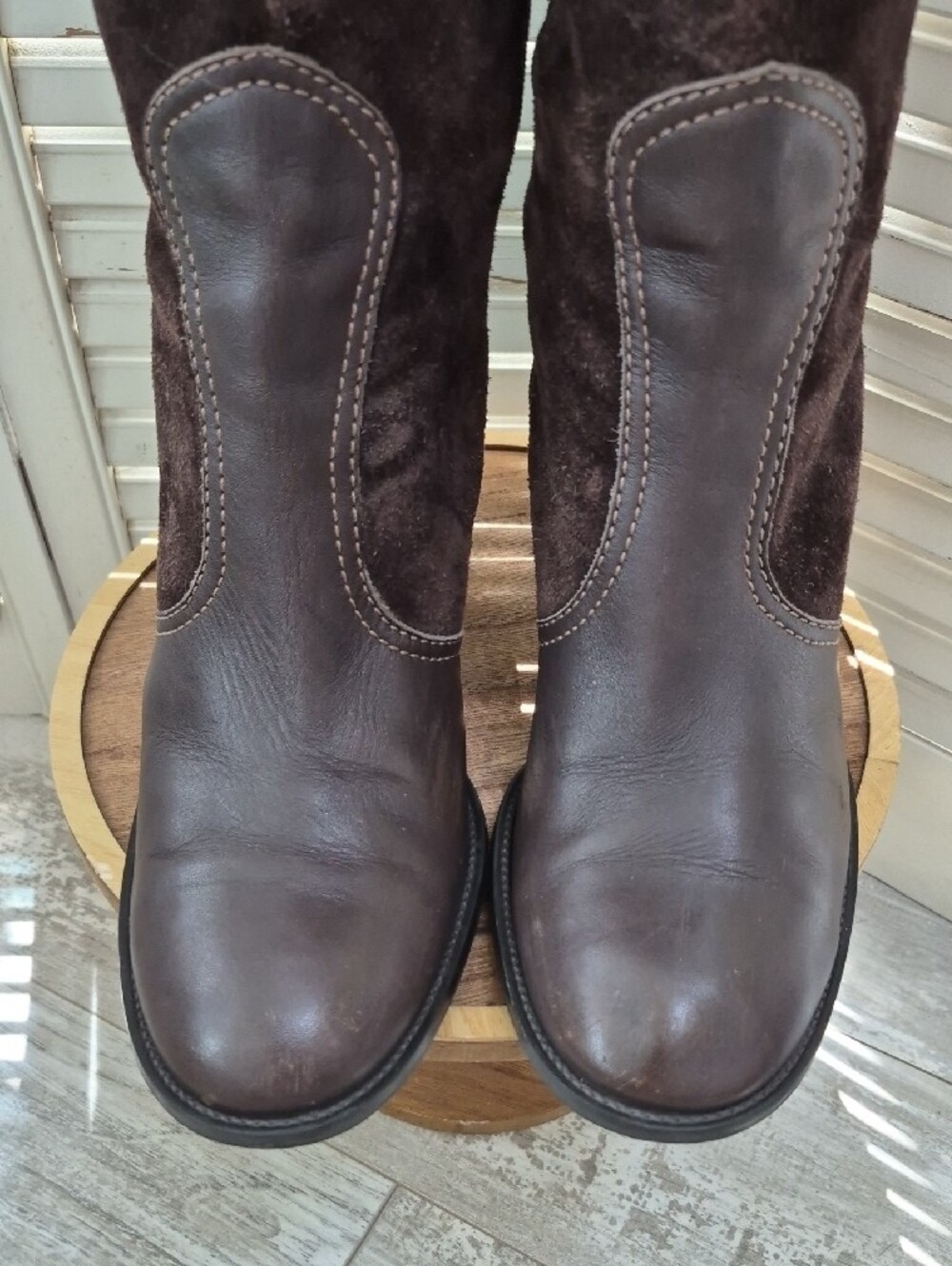 Franco Sarto Tall Dark Brown Suede & Leather Heel Boots - Picture 5 of 8